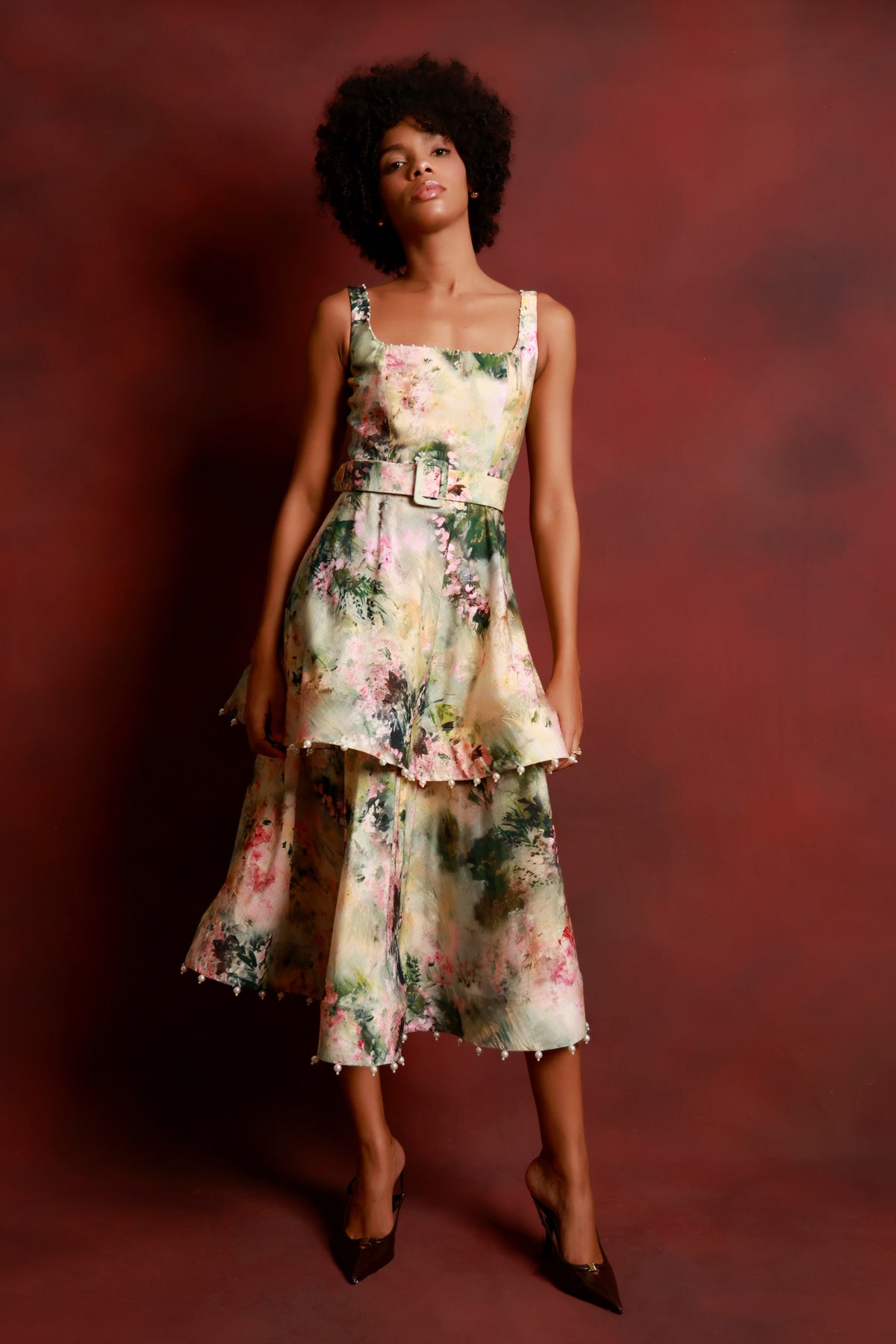 Botanical Bloom Tiered Midi Dress