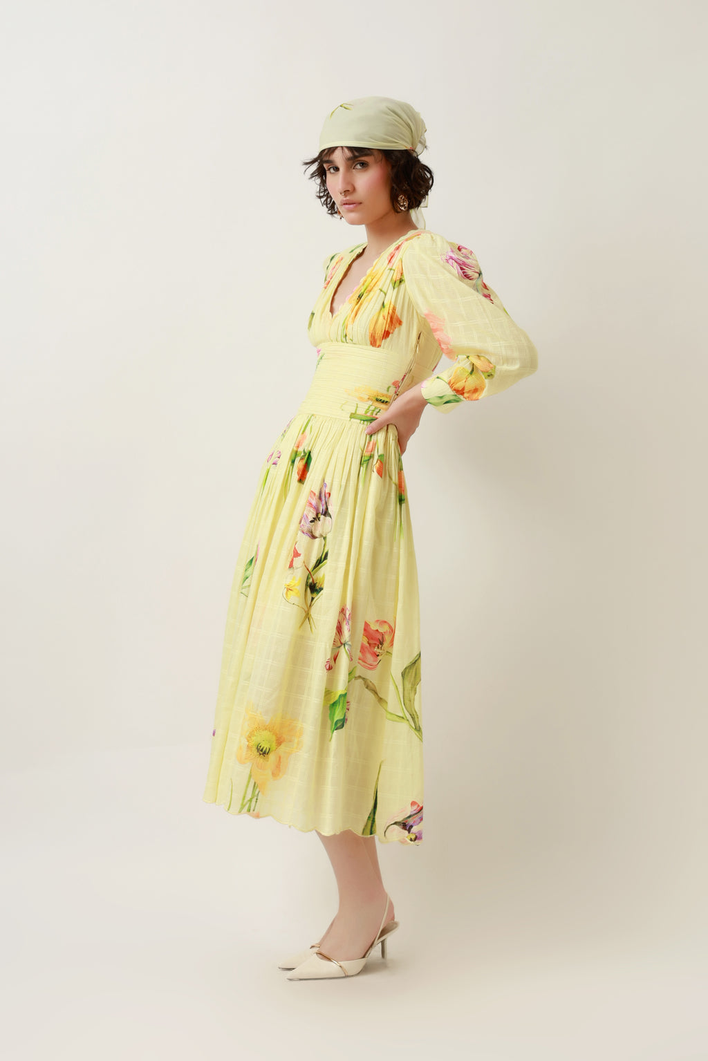Lemon Bloom Midi Dress