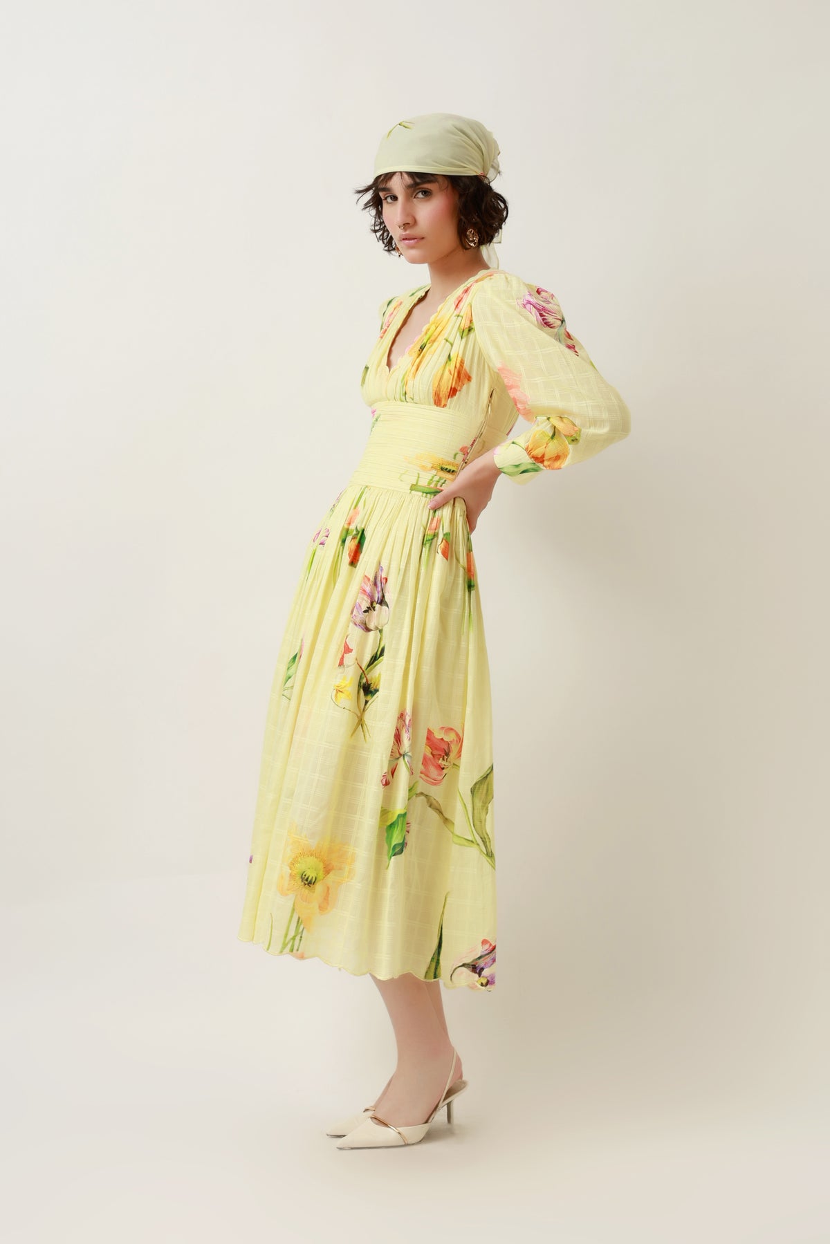 Lemon Bloom Midi Dress