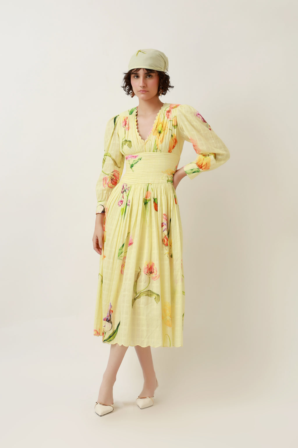 Lemon Bloom Midi Dress