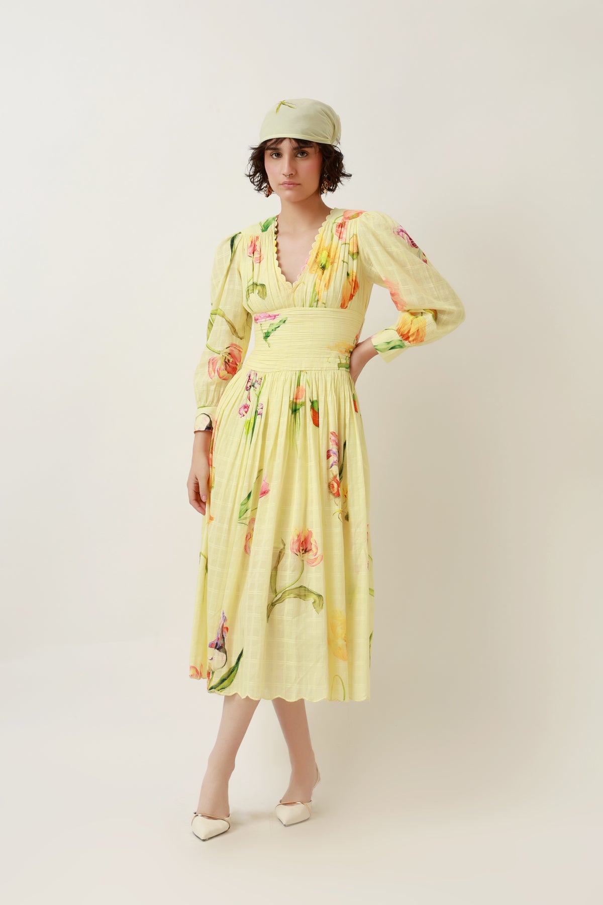 Lemon Bloom Midi Dress