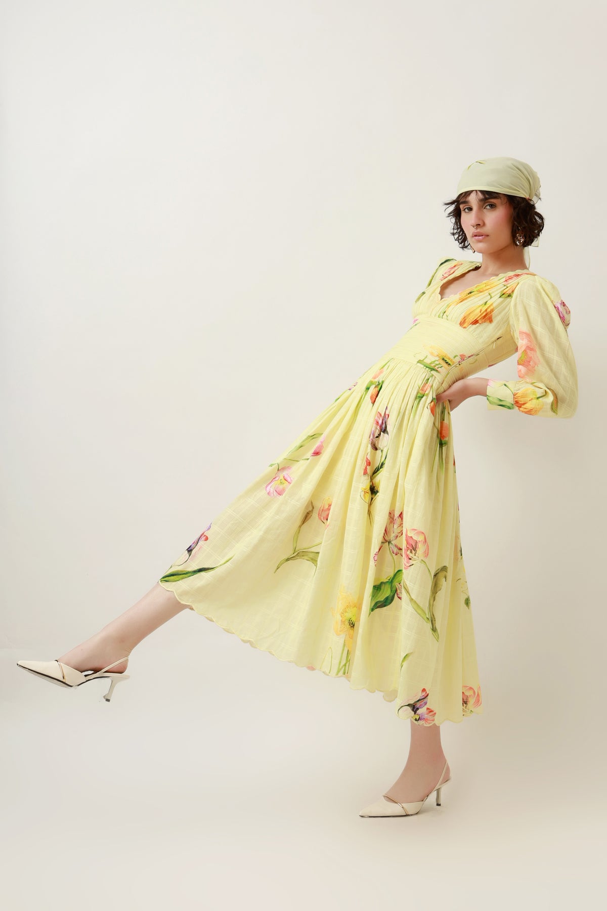 Lemon Bloom Midi Dress