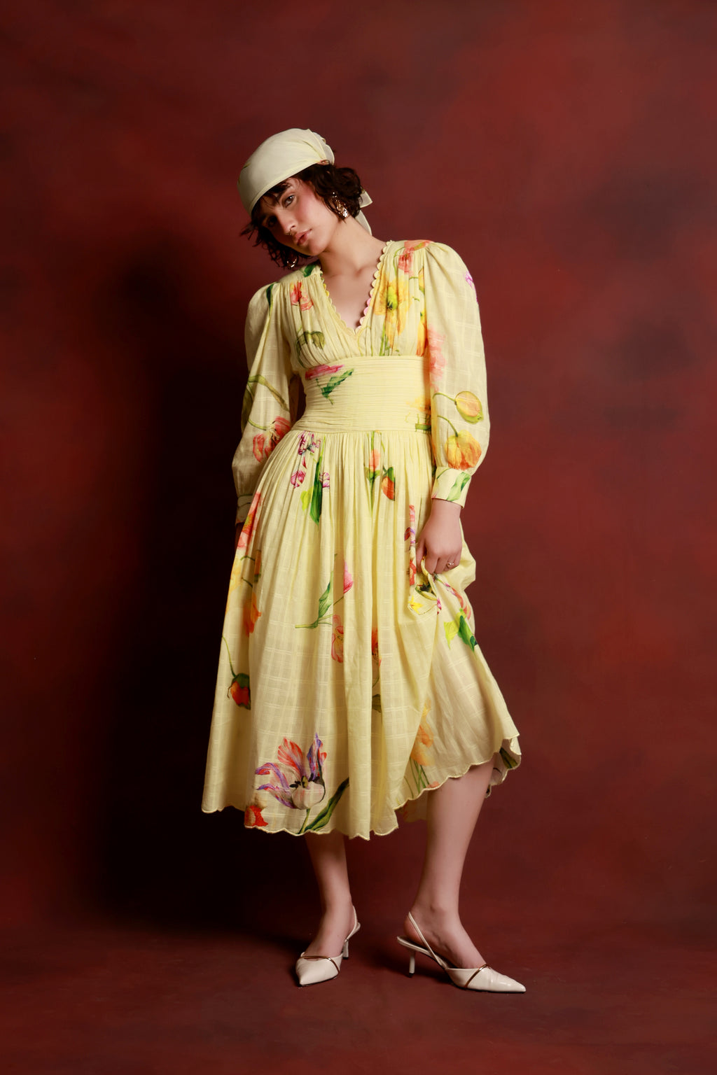 Lemon Bloom Midi Dress