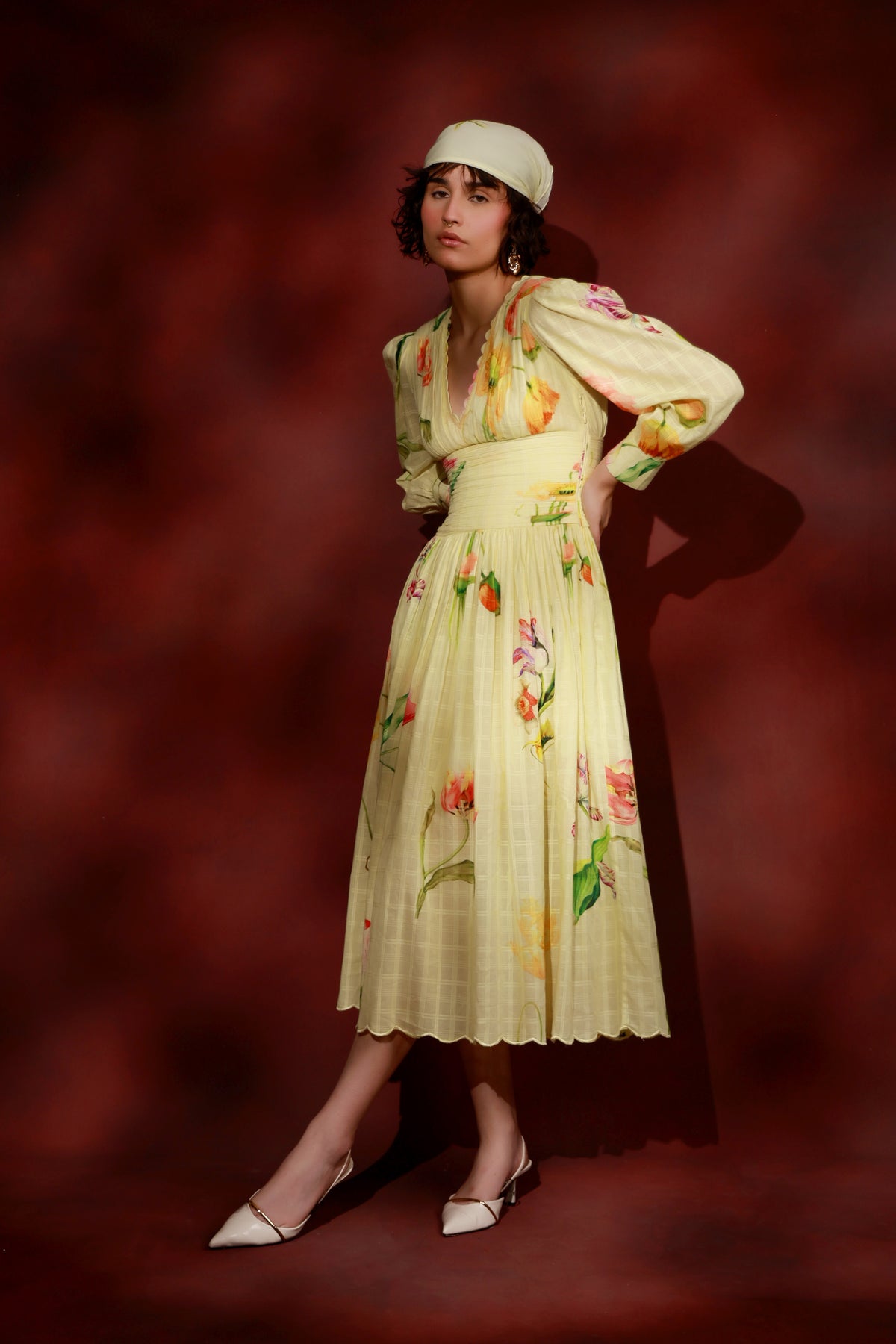 Lemon Bloom Midi Dress