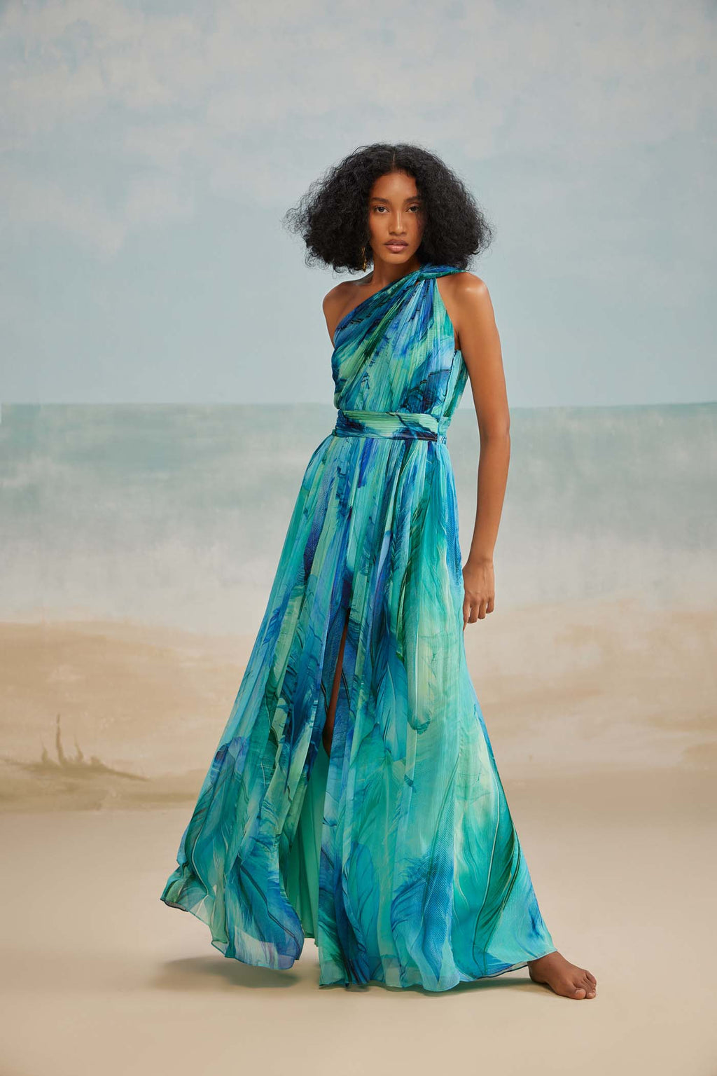 Darla Feather Gathered One Shoulder Dress